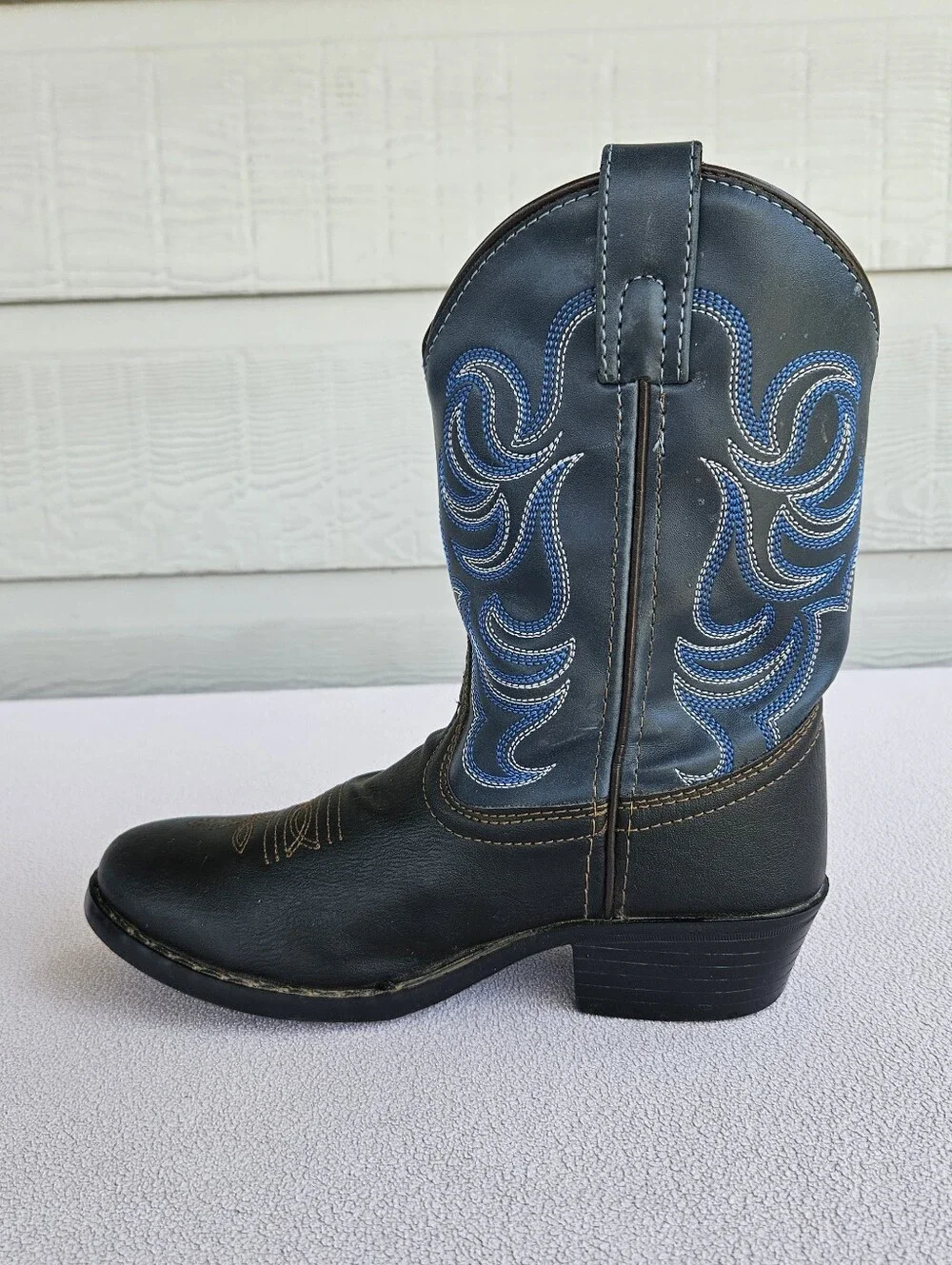 Smoky Mountain Monterey Western Cowboy Boots Youth SZ 2 Black Blue Pointed Toe
